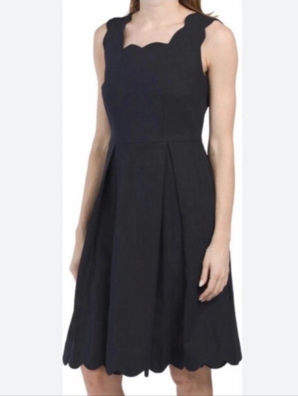 Sigrid Olsen Navy Sleeveless Scallop-Hem Fit & Flare Dress Size L